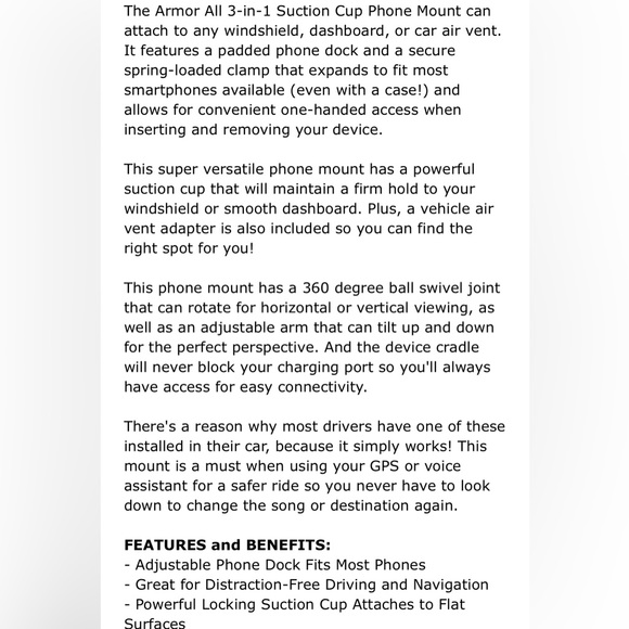 ArmorAll Suction mount/support for car cell phone, and GPS brand new - Picture 2 of 7